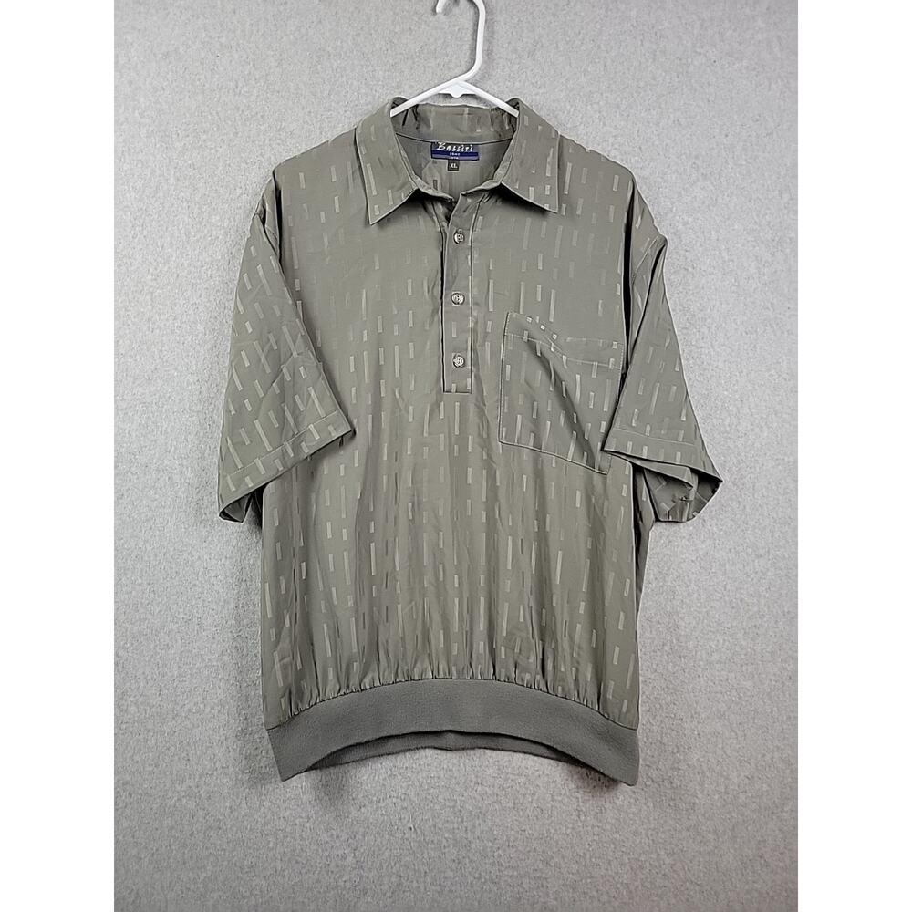 Bassiri Uomo Gray Check Micro Fiber Banded SS 80's Rugby Polo Shirt Men's XL